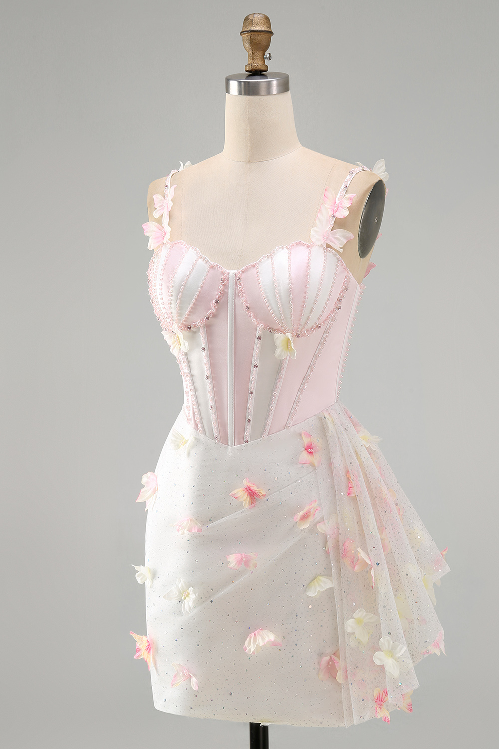 Sparkly Sky Blue Corset Beaded Short Homecoming Dress with Appliques