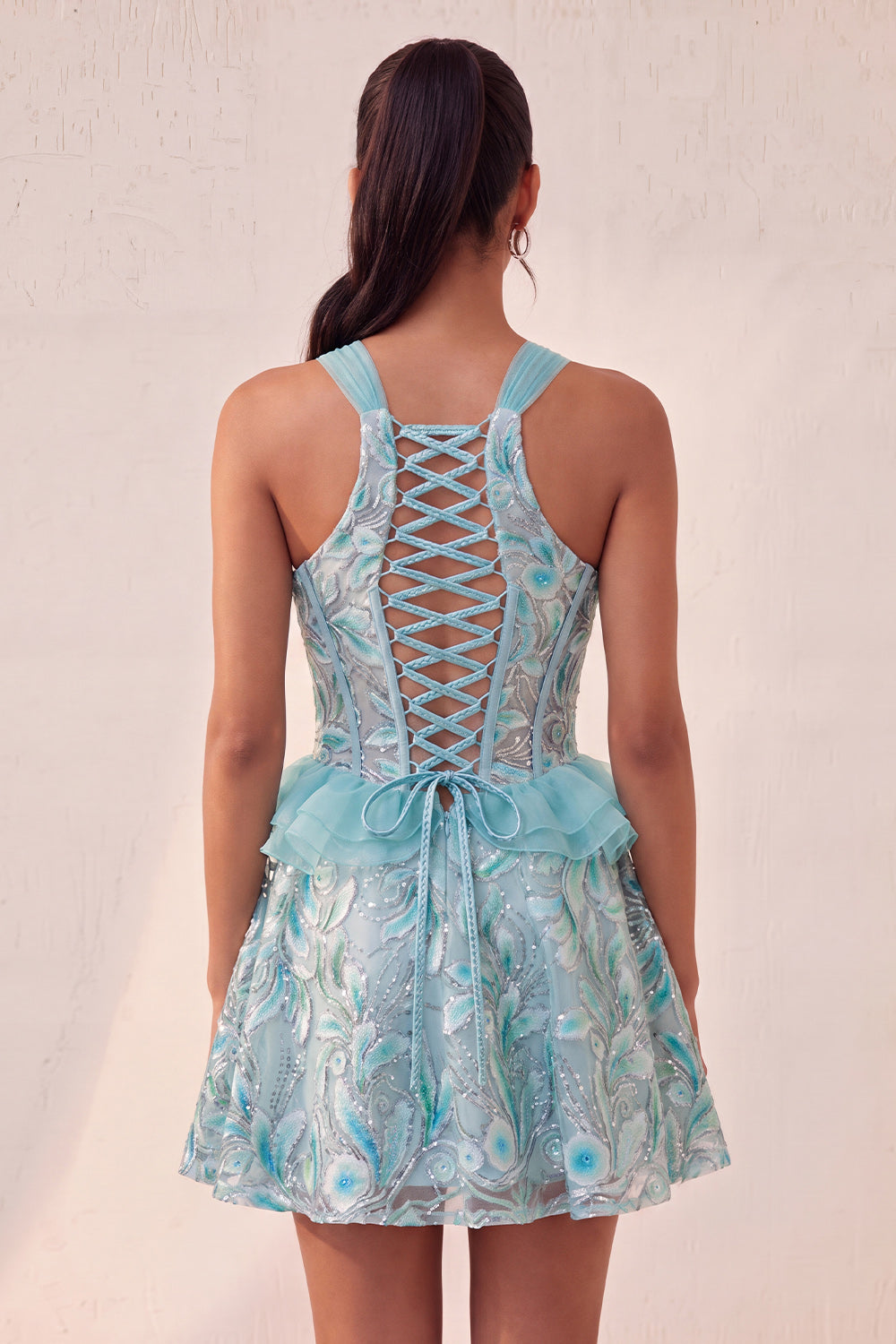 Sparkly Floral Pink Beaded Corset Short Homecoming Dress