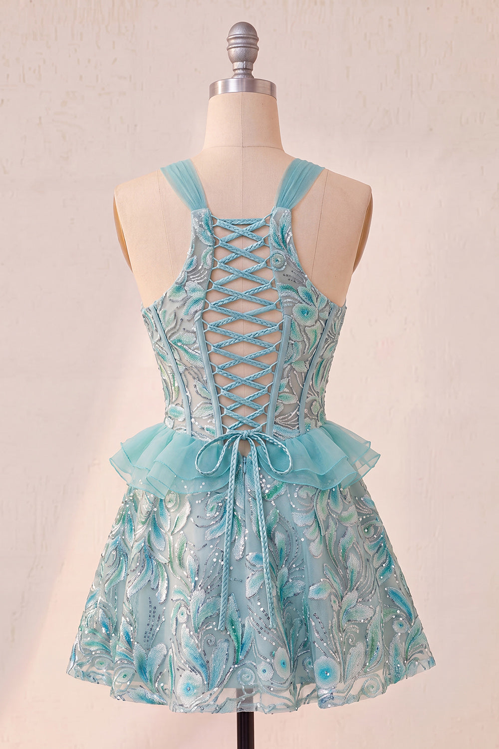 Sparkly Floral Pink Beaded Corset Short Homecoming Dress