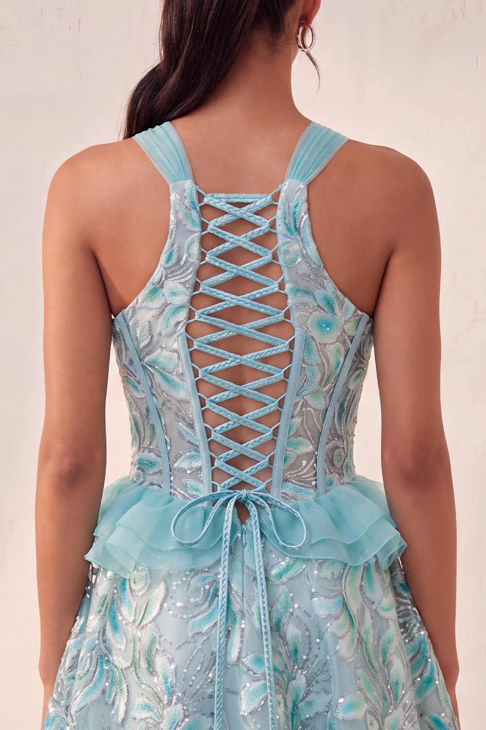 Sparkly Floral Pink Beaded Corset Short Homecoming Dress
