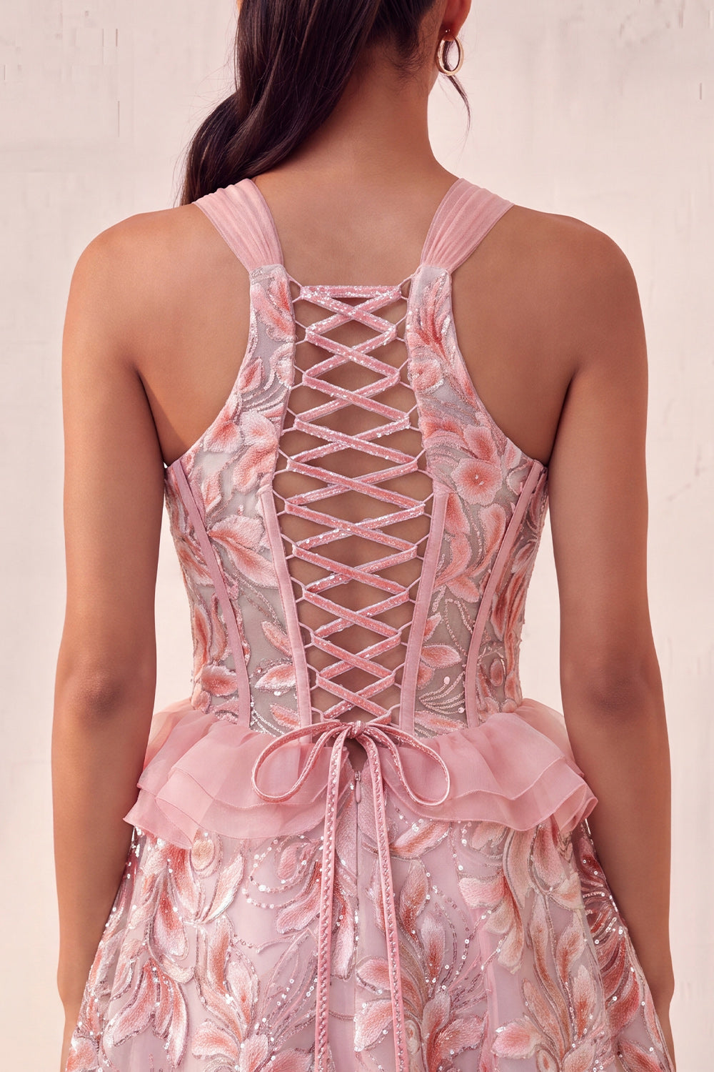 Sparkly Floral Pink Beaded Corset Short Homecoming Dress