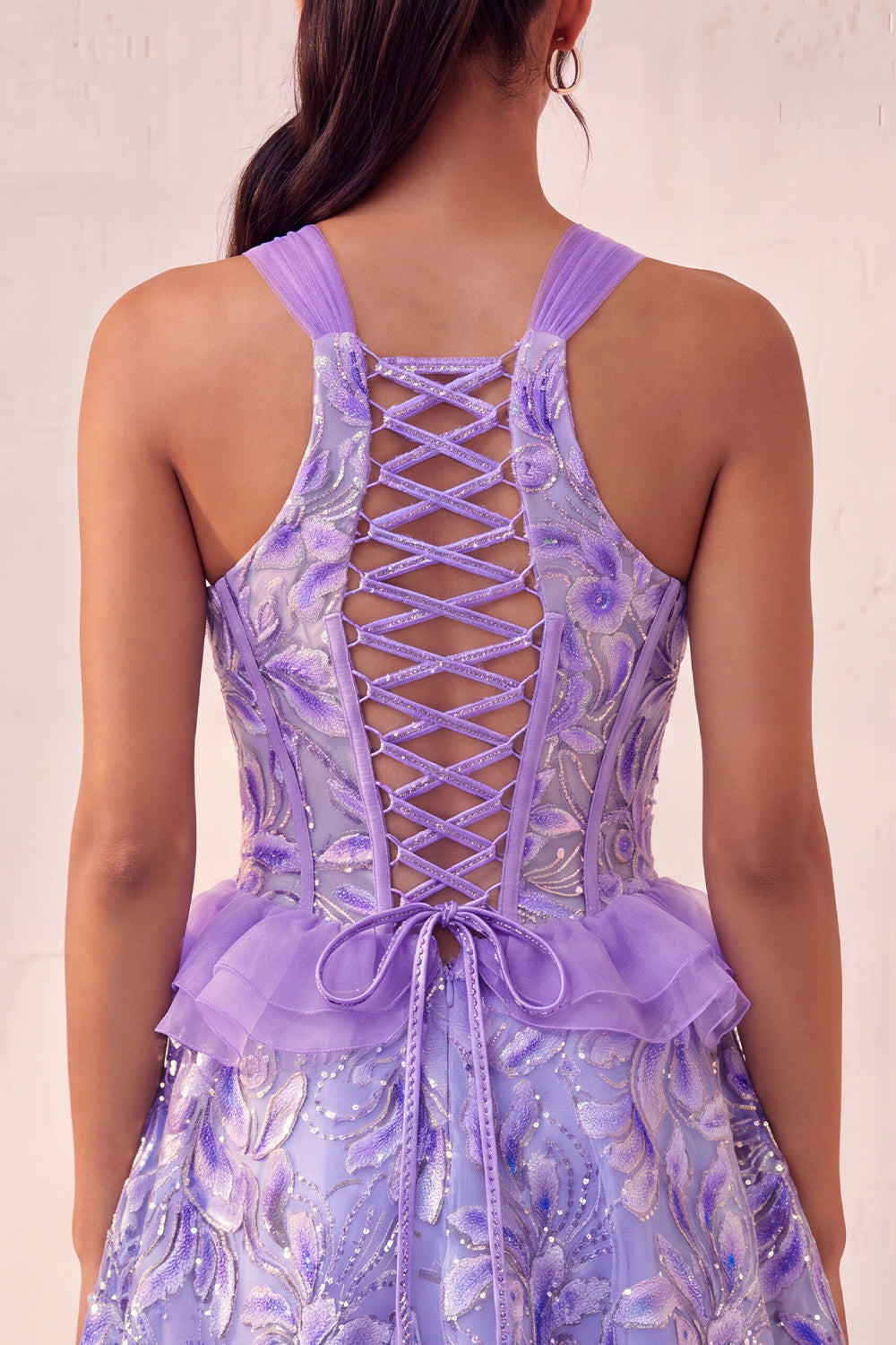 Sparkly Floral Pink Beaded Corset Short Homecoming Dress