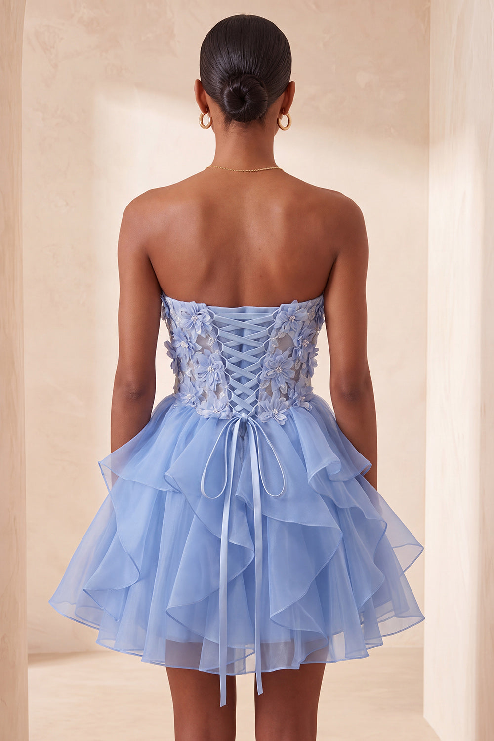 Floral Sage Green Ruffled Corset Short Homcoming Dress