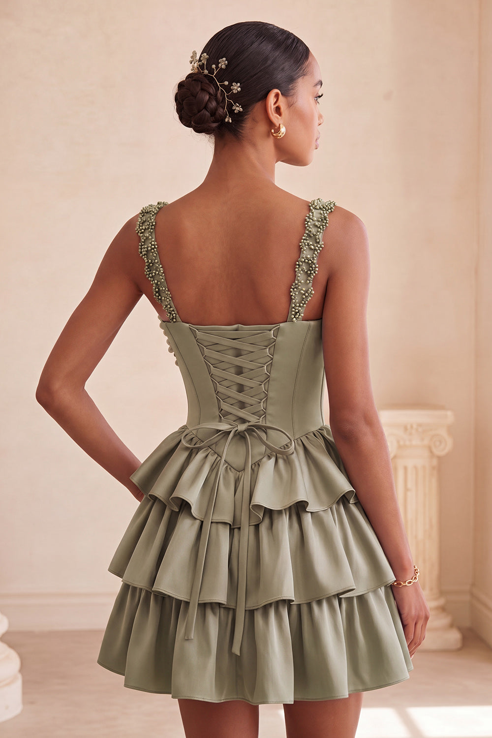 Floral Blue Corset Ruffled Tiered Short Homecoming Dress