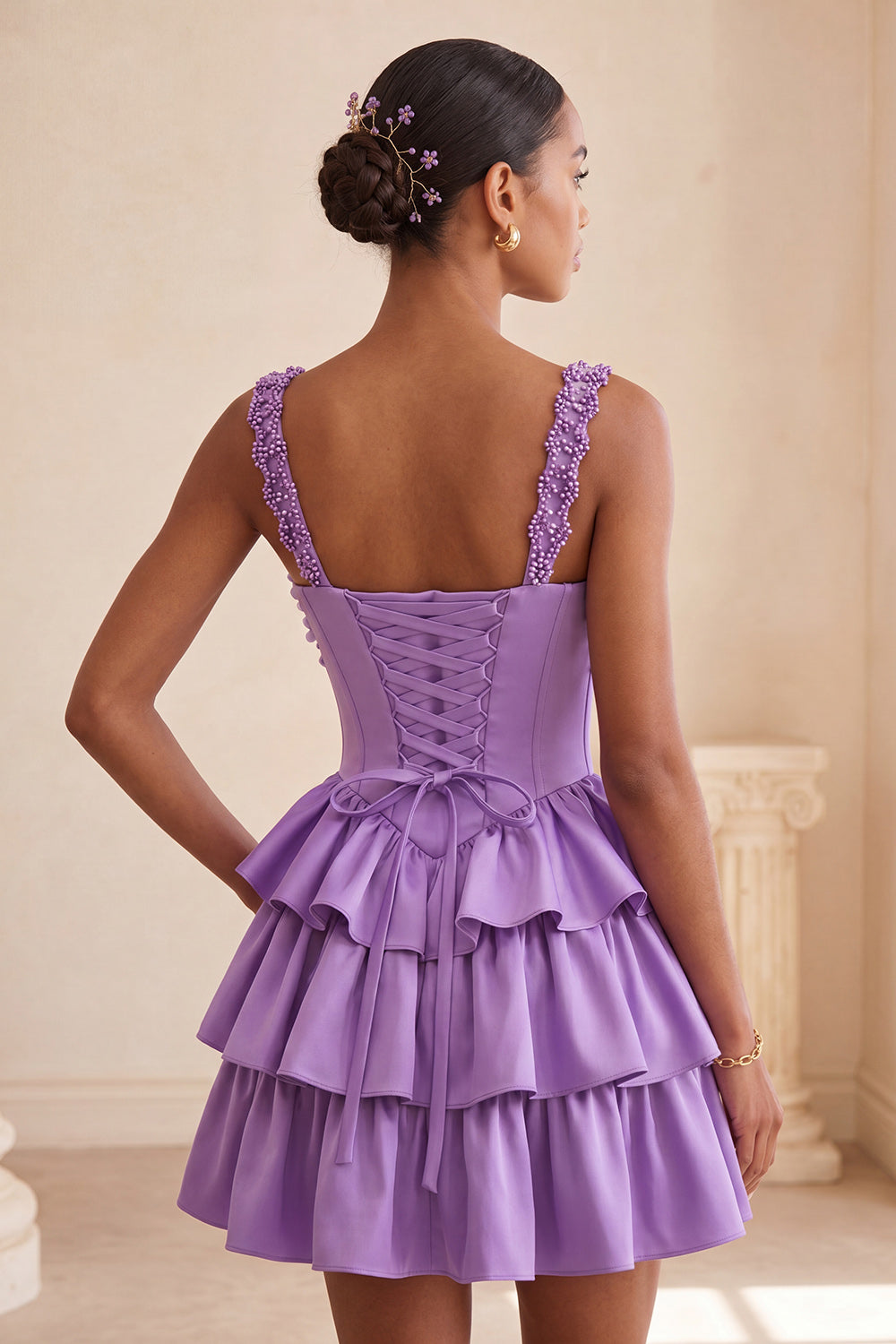 Floral Blue Corset Ruffled Tiered Short Homecoming Dress