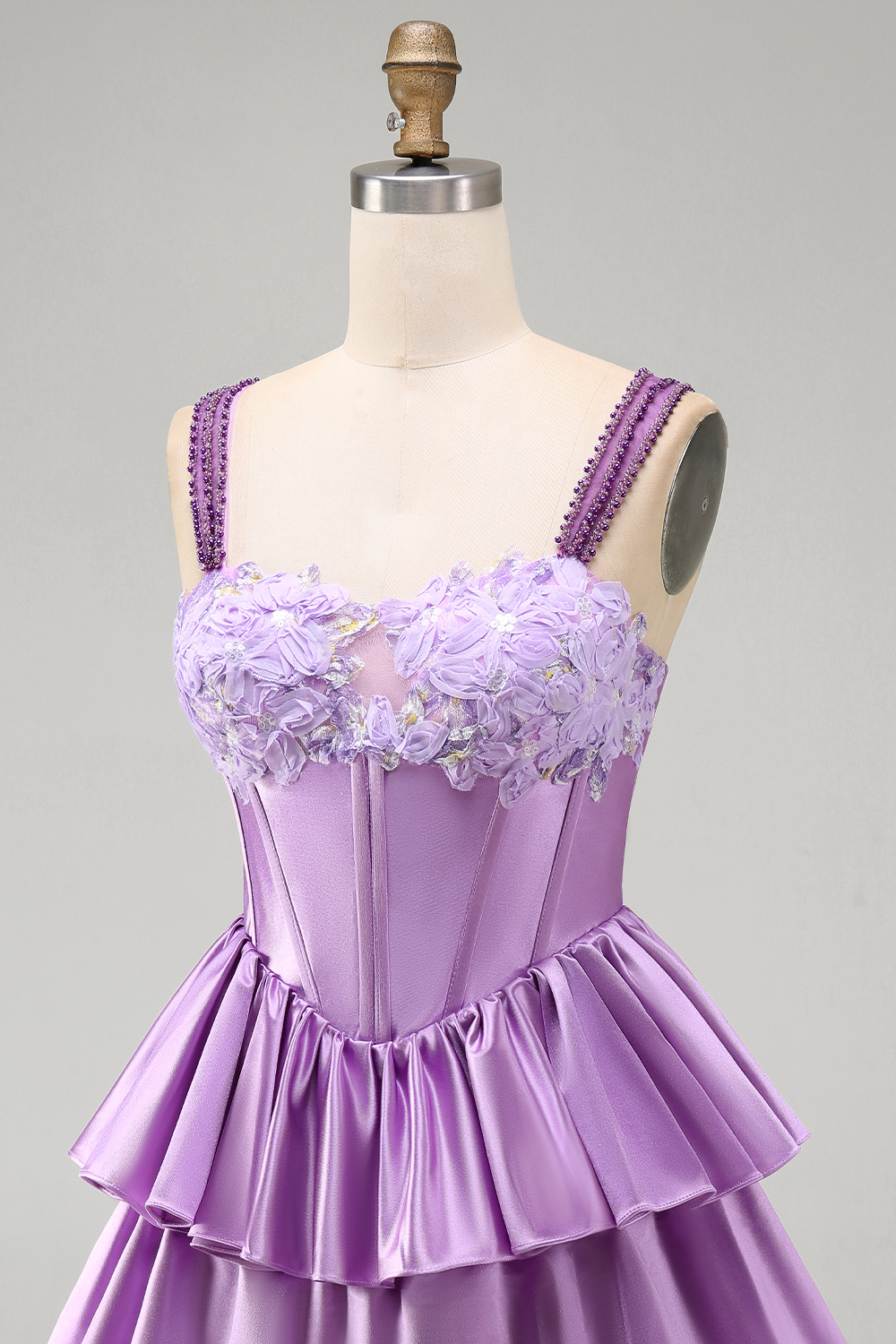Floral Blue Corset Ruffled Tiered Short Homecoming Dress