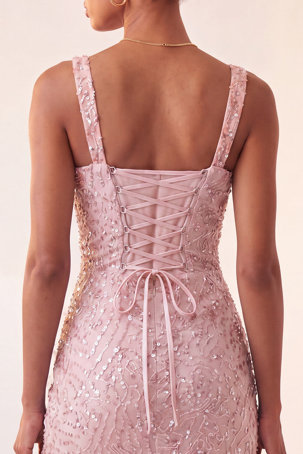 Sparkly Blush Sequin Short Tight Homecoming Dress with Slit