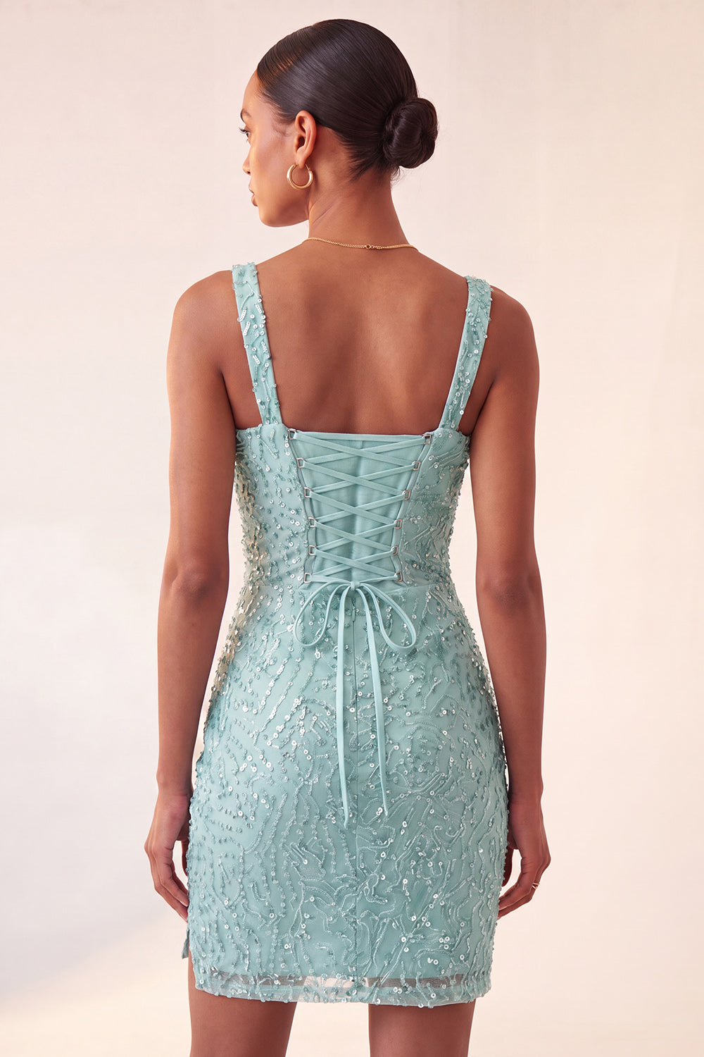 Sparkly Blush Sequin Short Tight Homecoming Dress with Slit