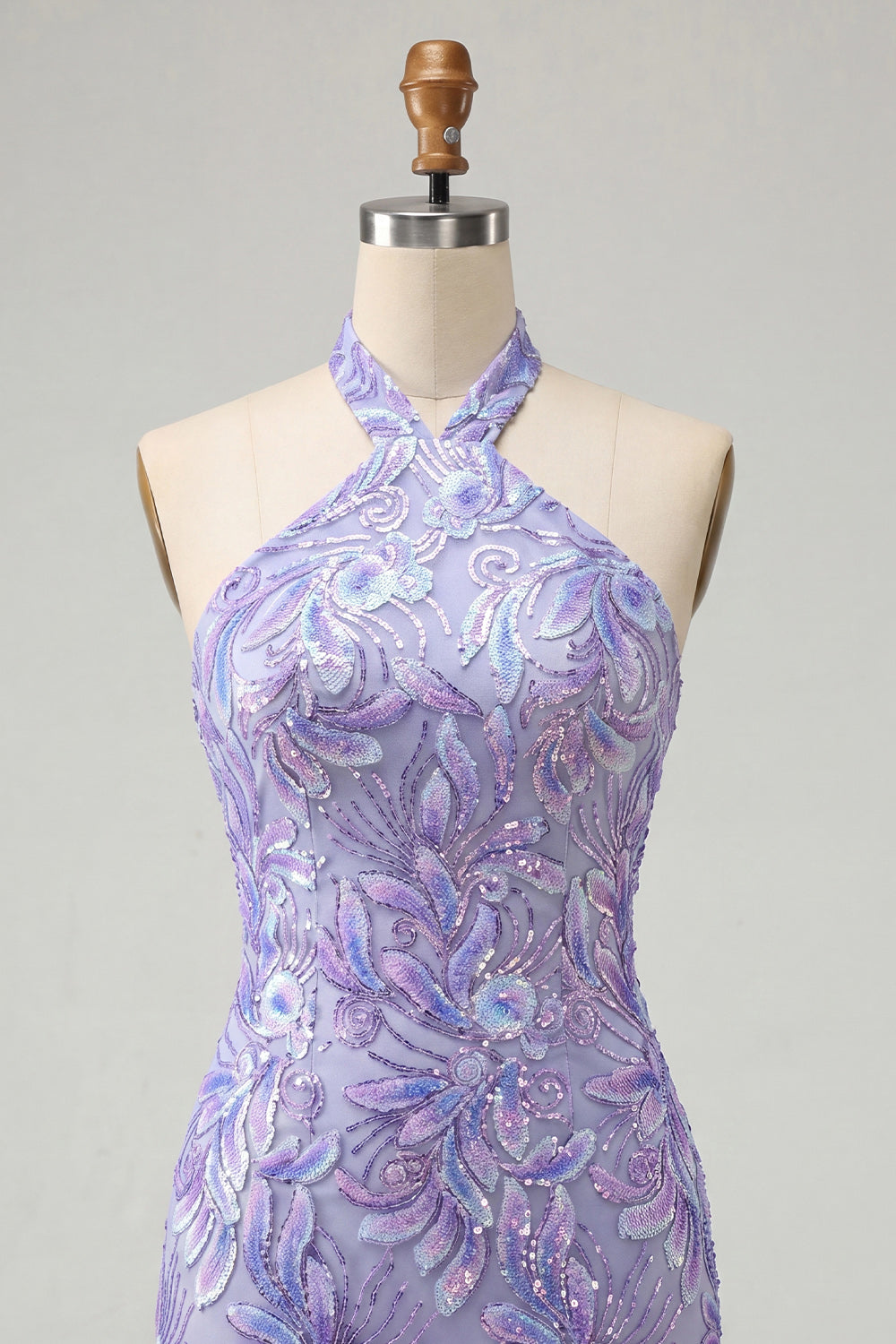 Sparkly Light Blue Floral Sequin Halter Tight Short Homecoming Dress