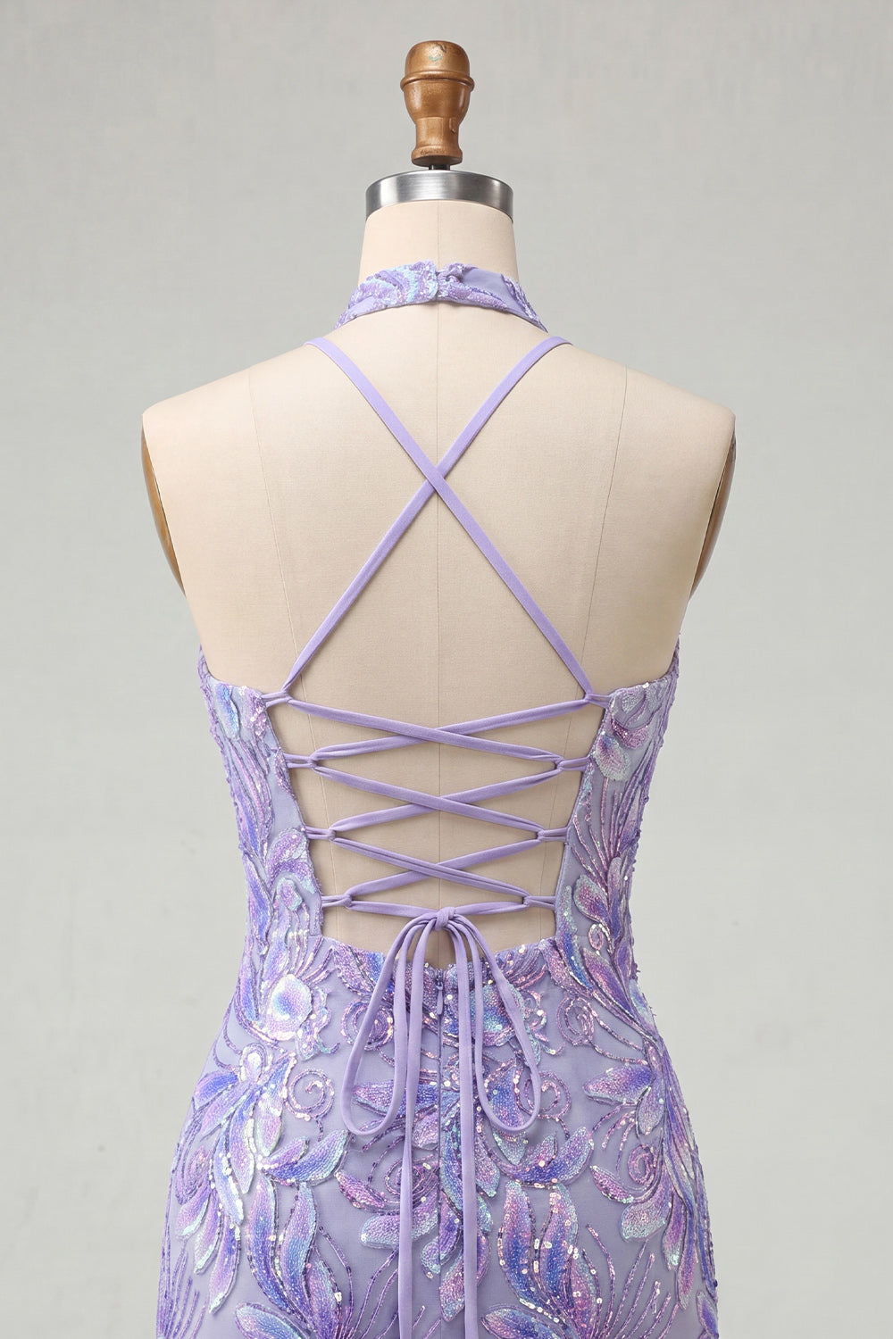 Sparkly Light Blue Floral Sequin Halter Tight Short Homecoming Dress