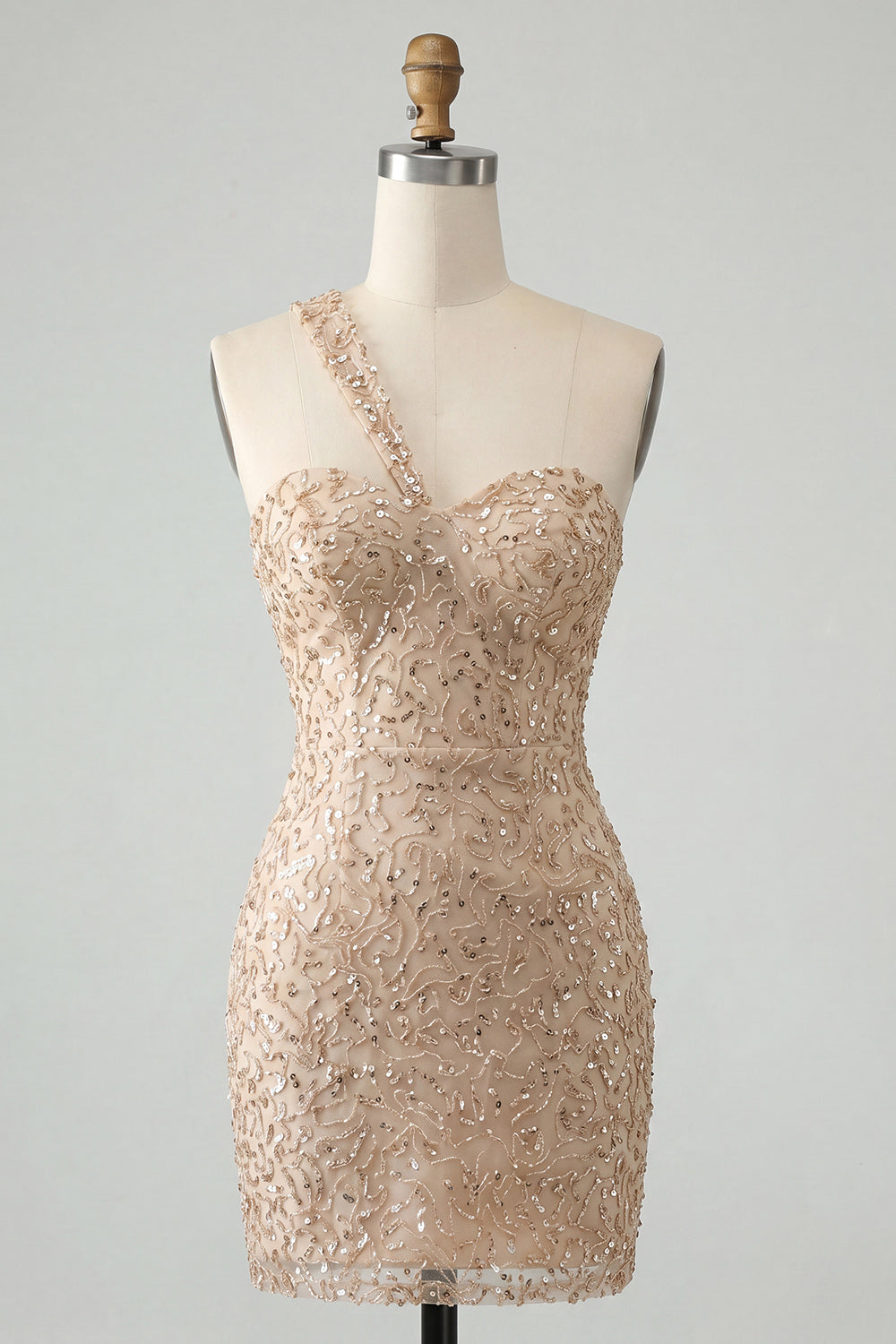 Sparkly Blush Sequin Short One Shoulder Tight Homcoming Dress