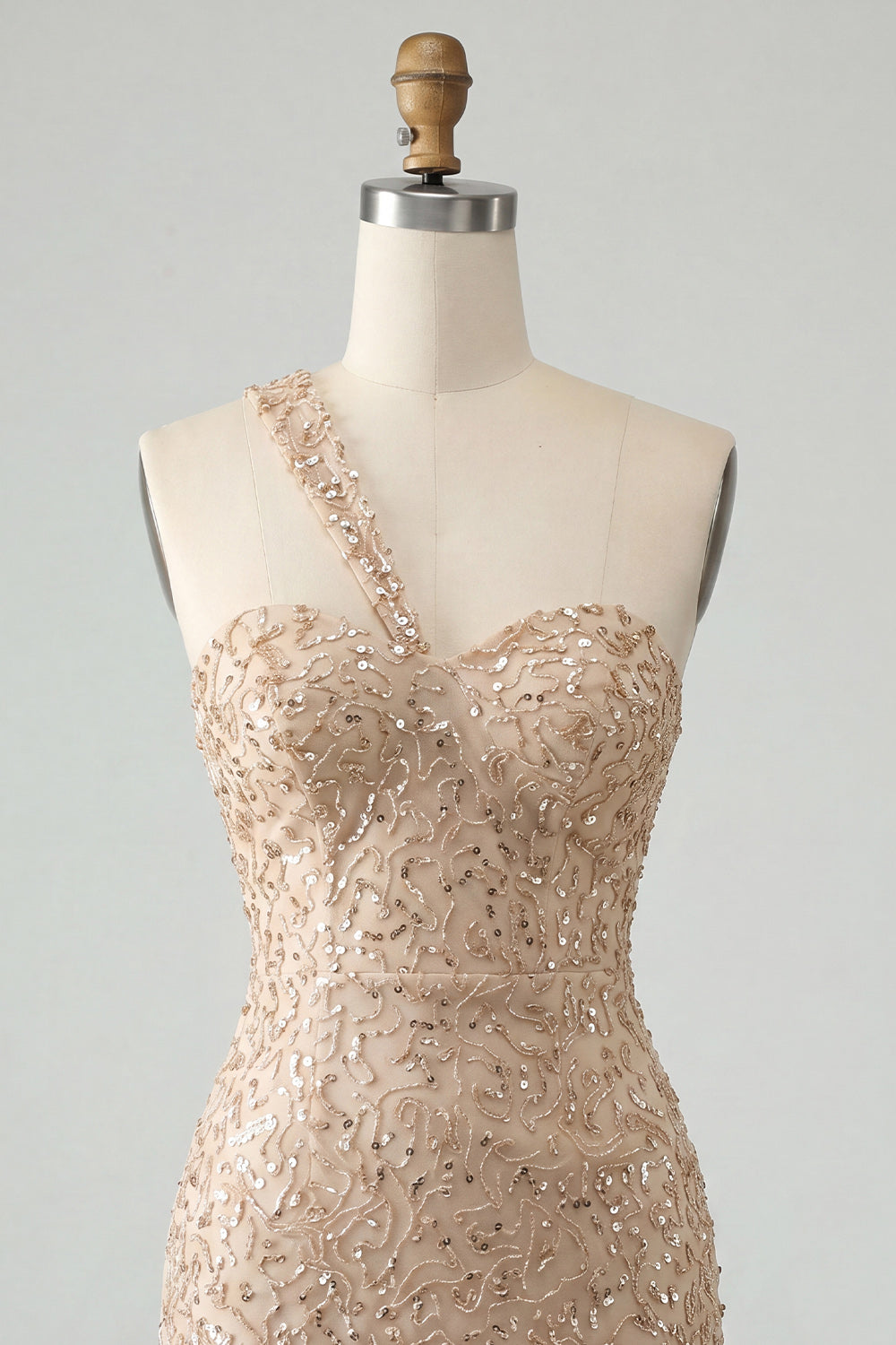 Sparkly Blush Sequin Short One Shoulder Tight Homcoming Dress