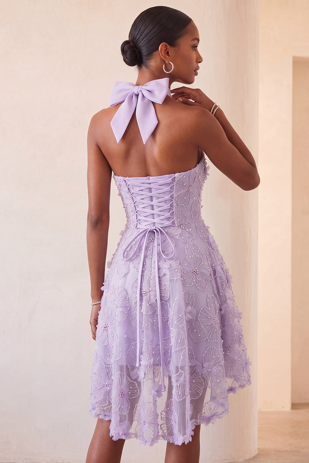 Mint Green Floral Beaded A-Line High-Low Homecoming Dress