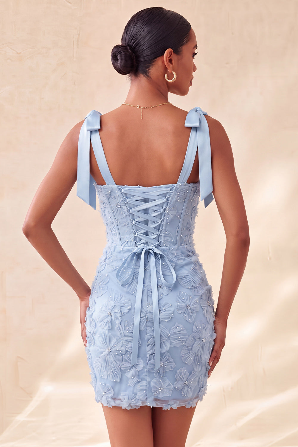 Floral Lilac Beaded Corset Tight Short Homecoming Dress