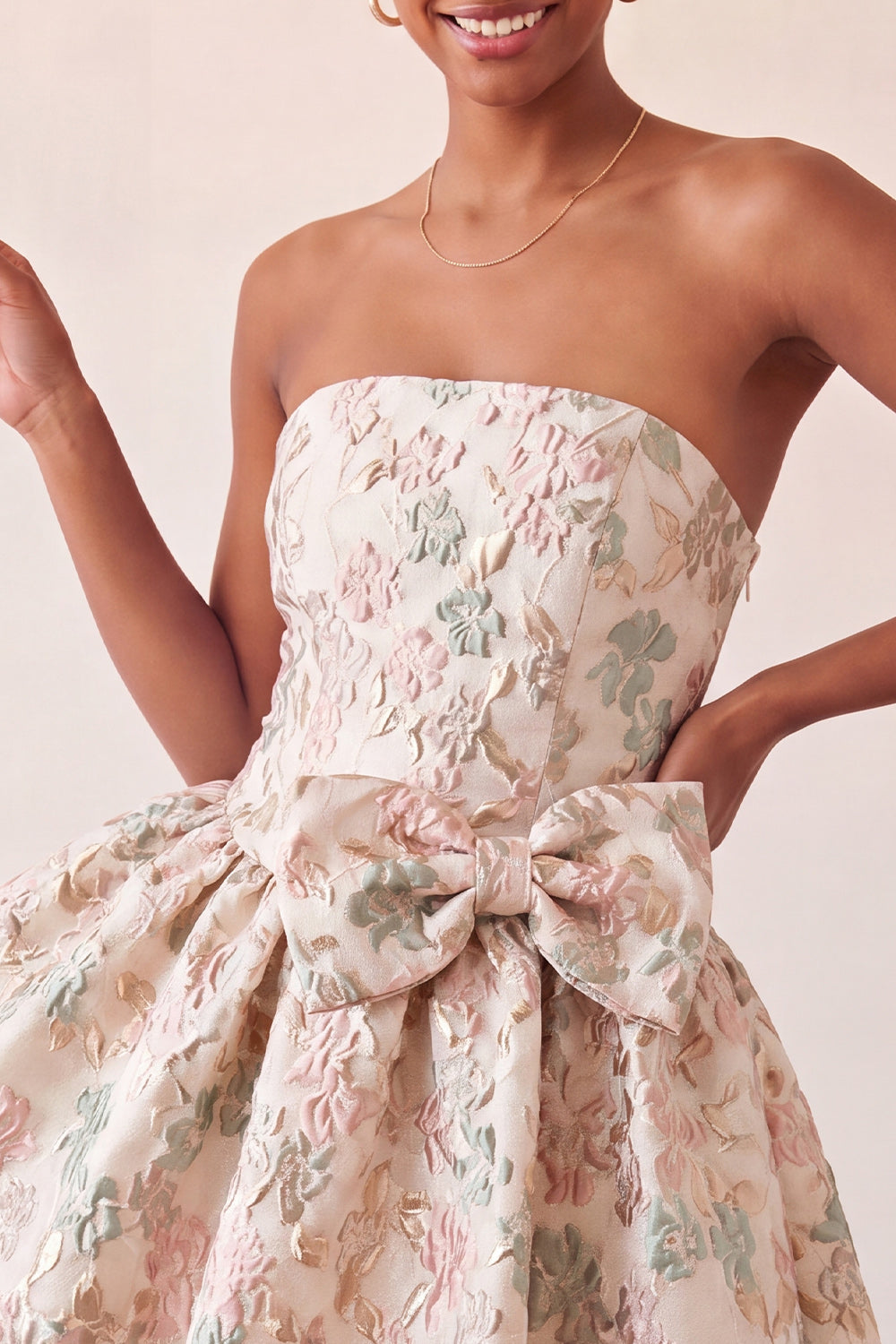Light Blue Strapless Jacquard A-Line Short Homecoming Dress with Bow