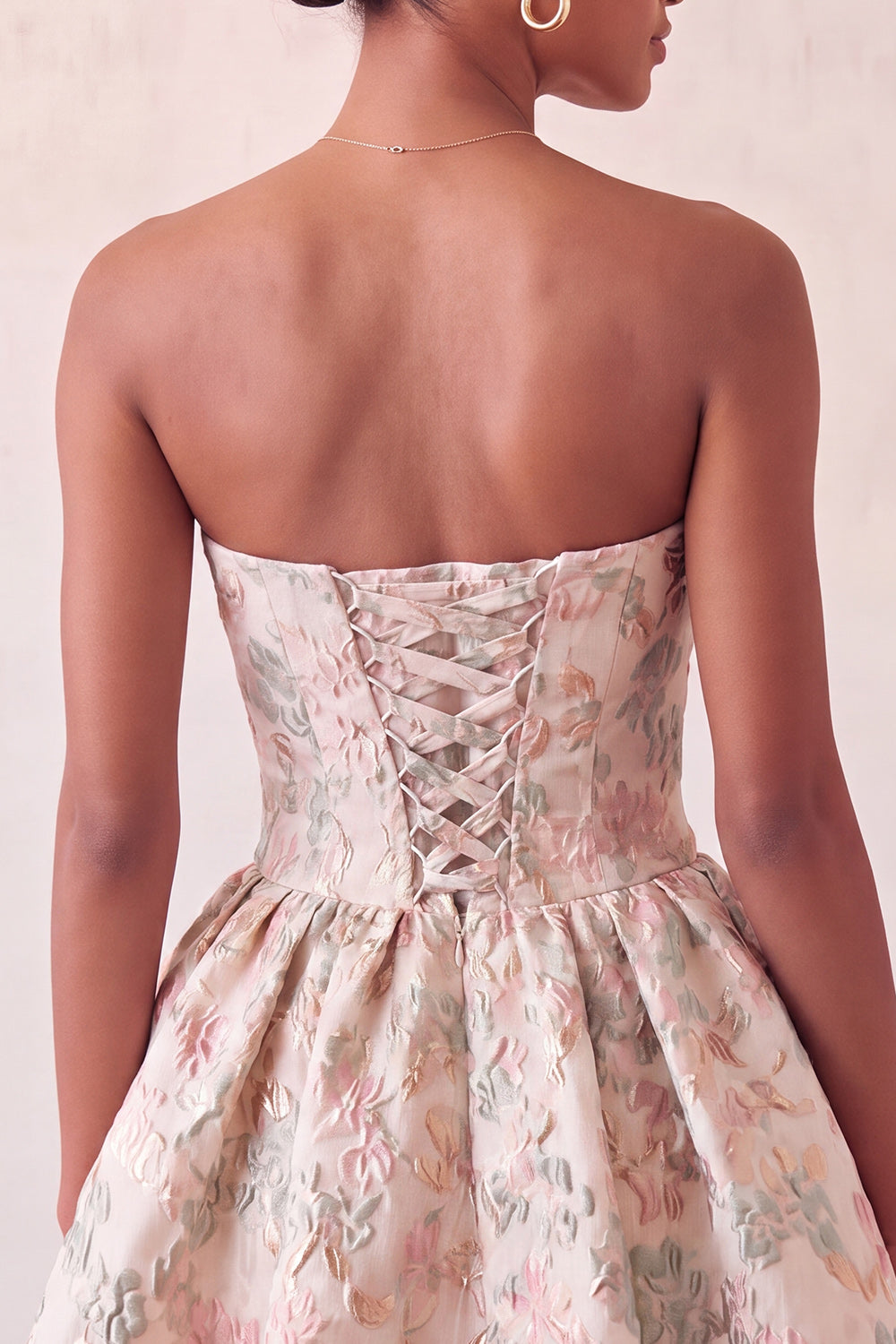 Light Blue Strapless Jacquard A-Line Short Homecoming Dress with Bow