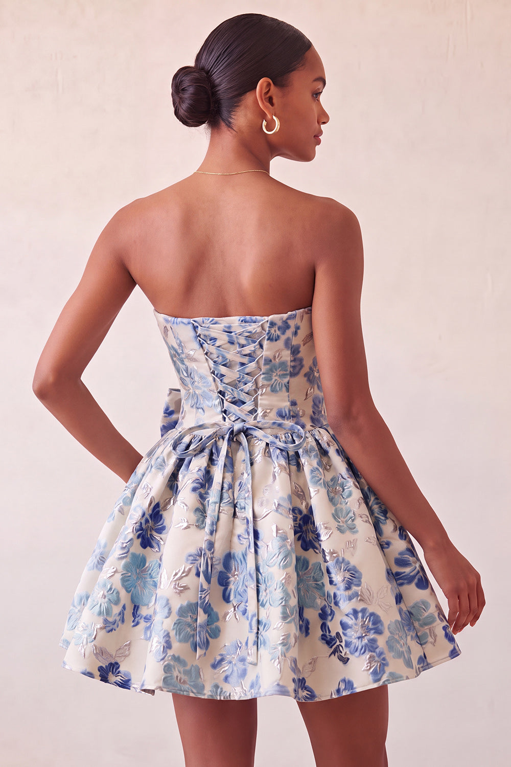 Light Blue Strapless Jacquard A-Line Short Homecoming Dress with Bow