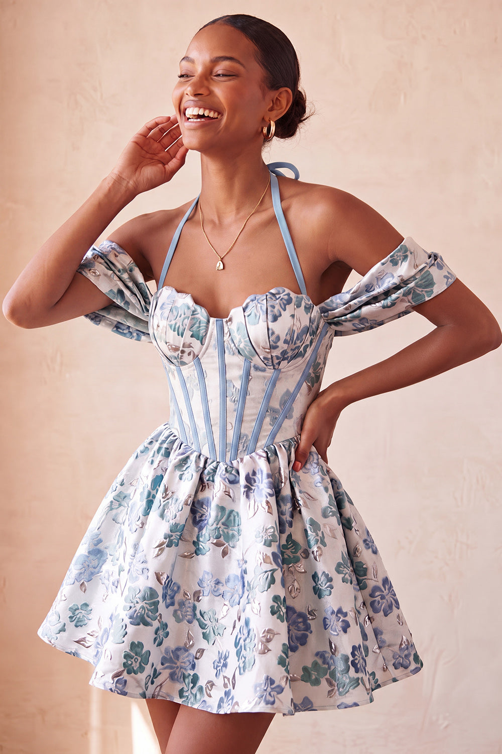 Navy Corset Jacquard A-Line Short Homecoming Dress