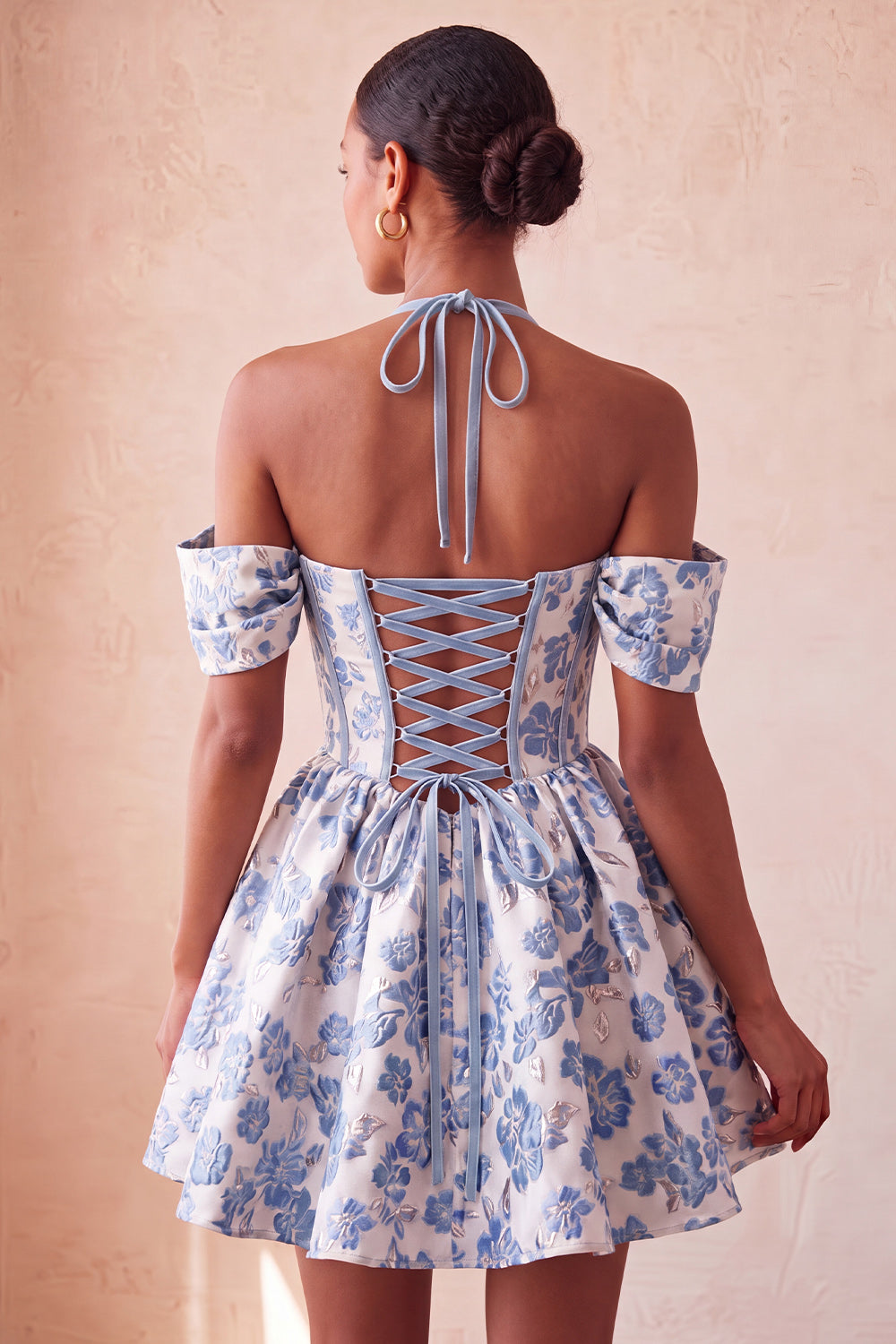 Navy Corset Jacquard A-Line Short Homecoming Dress
