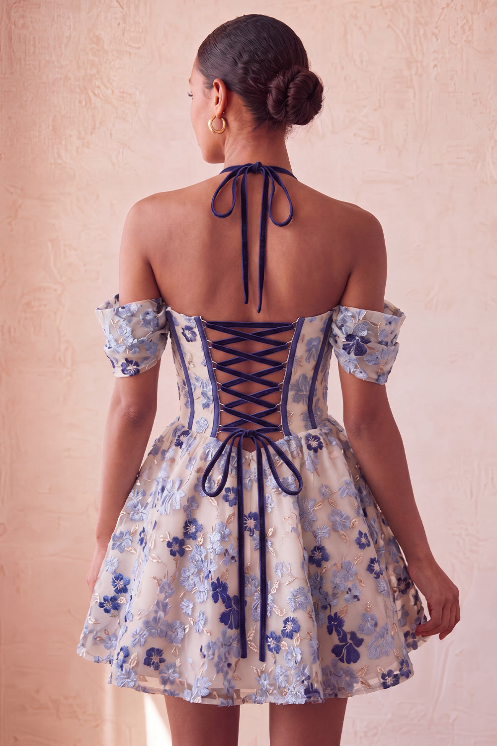 Navy Corset Jacquard A-Line Short Homecoming Dress