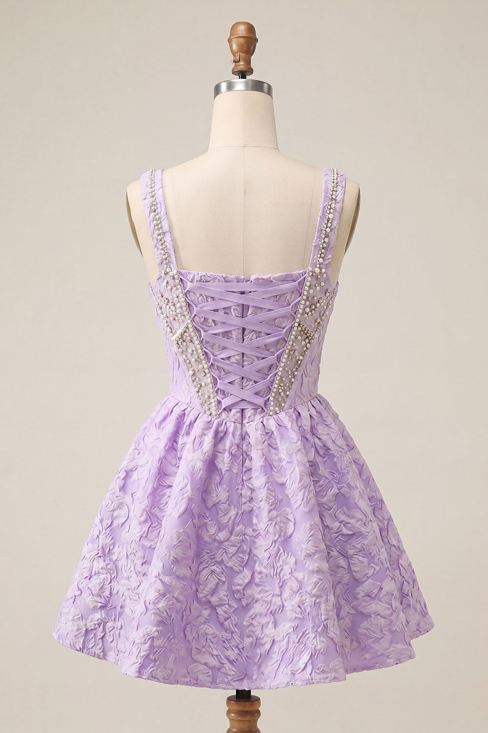Pink Corset Jacquard Beaded A-Line Short Homecoming Dress