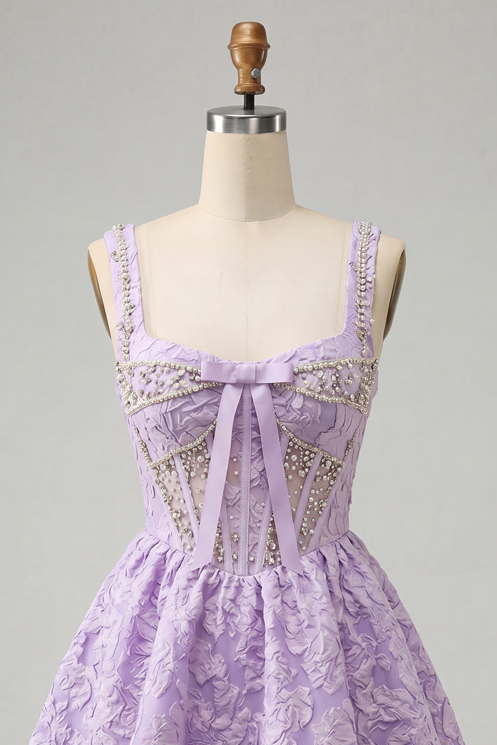 Pink Corset Jacquard Beaded A-Line Short Homecoming Dress