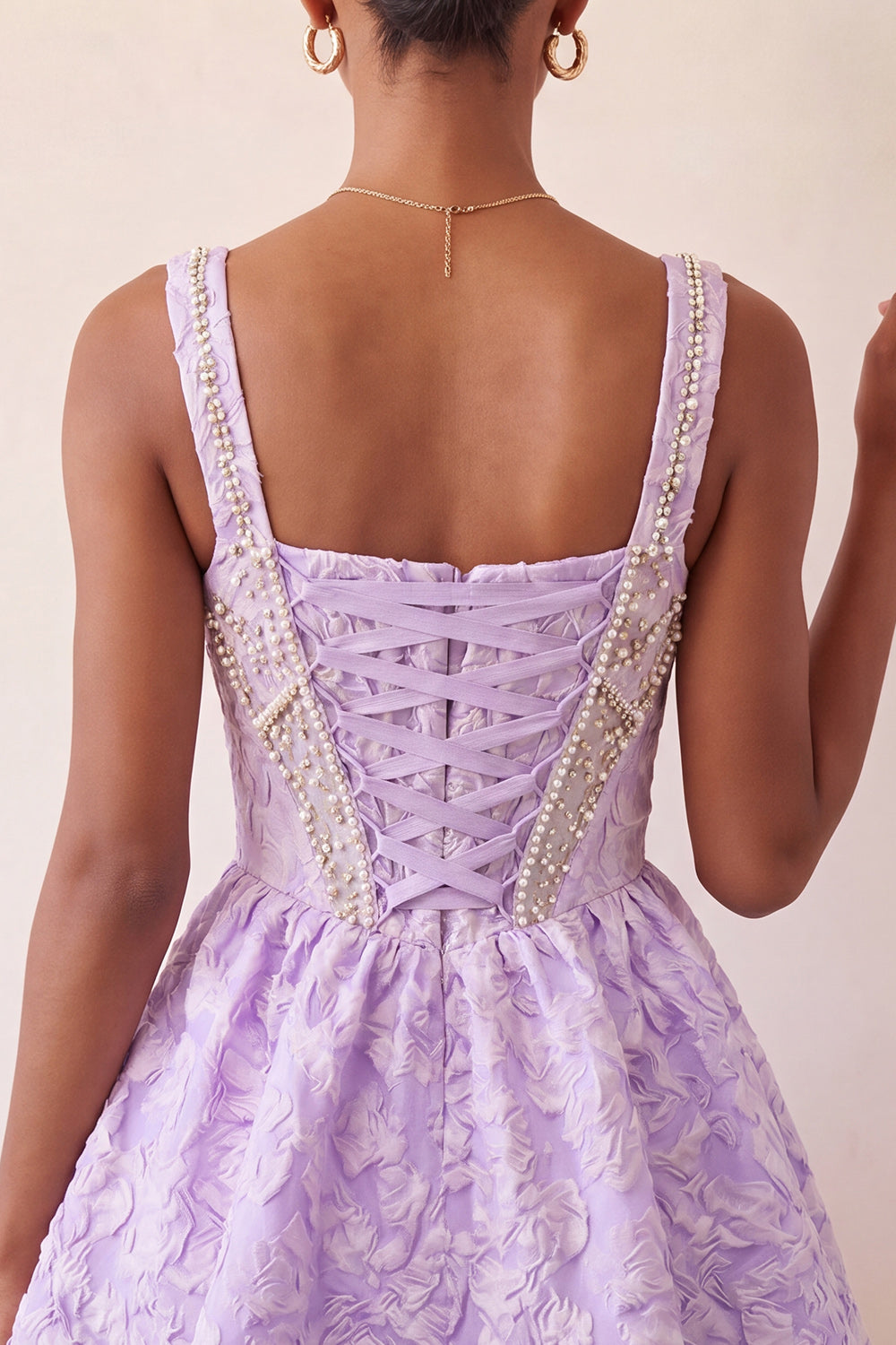 Pink Corset Jacquard Beaded A-Line Short Homecoming Dress