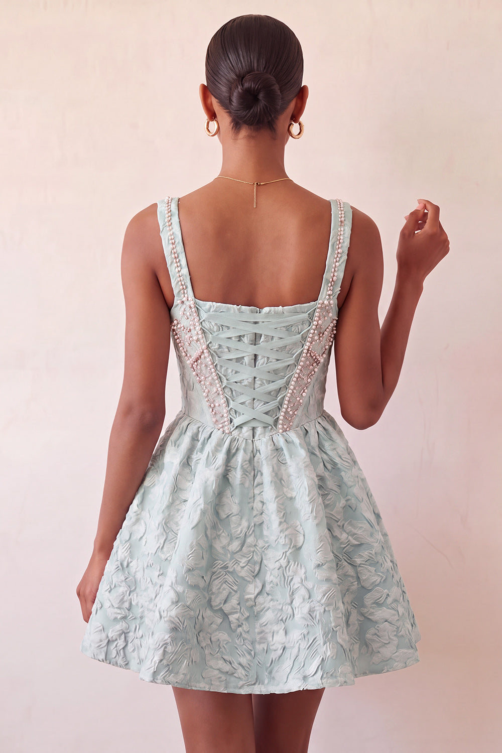 Pink Corset Jacquard Beaded A-Line Short Homecoming Dress