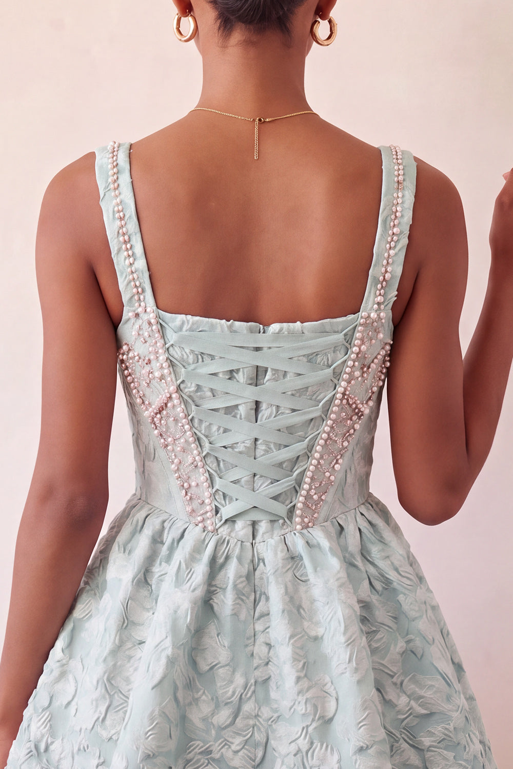 Pink Corset Jacquard Beaded A-Line Short Homecoming Dress
