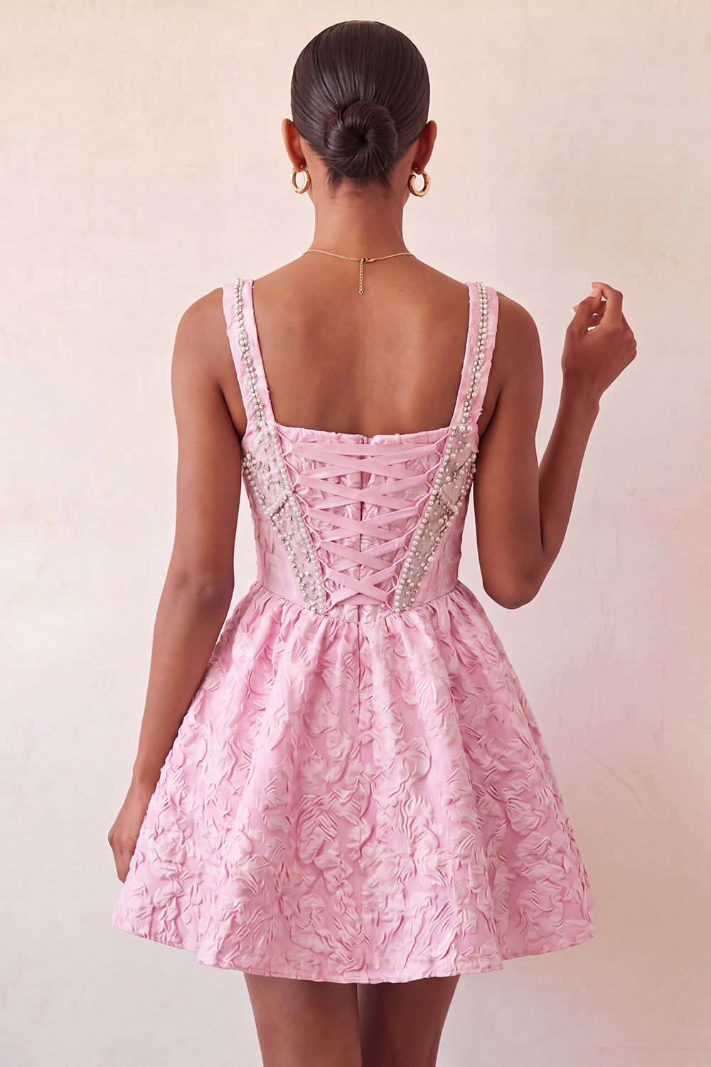 Pink Corset Jacquard Beaded A-Line Short Homecoming Dress