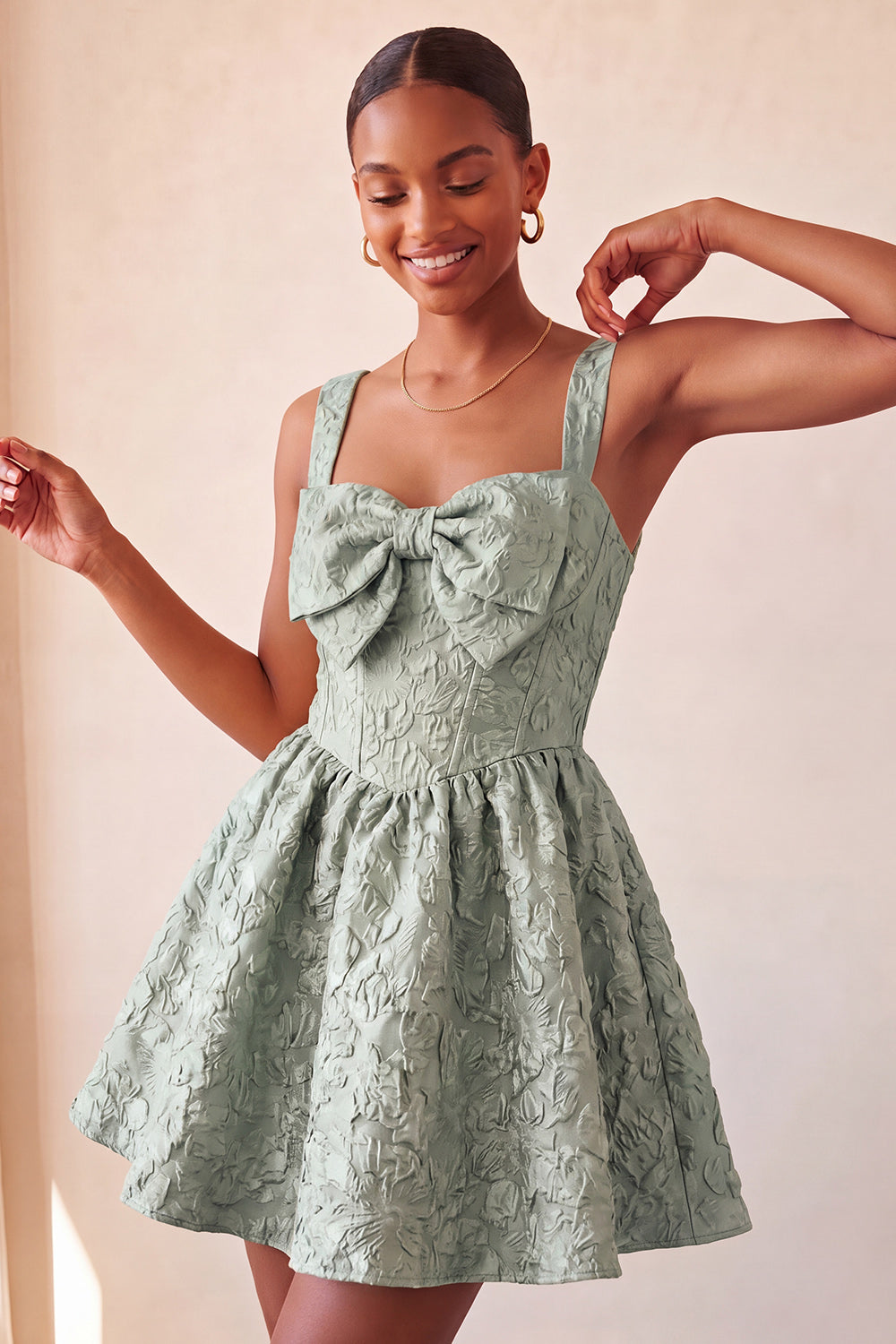 Pink Corset Jacquard A Line Short Homecoming Dress with Bow