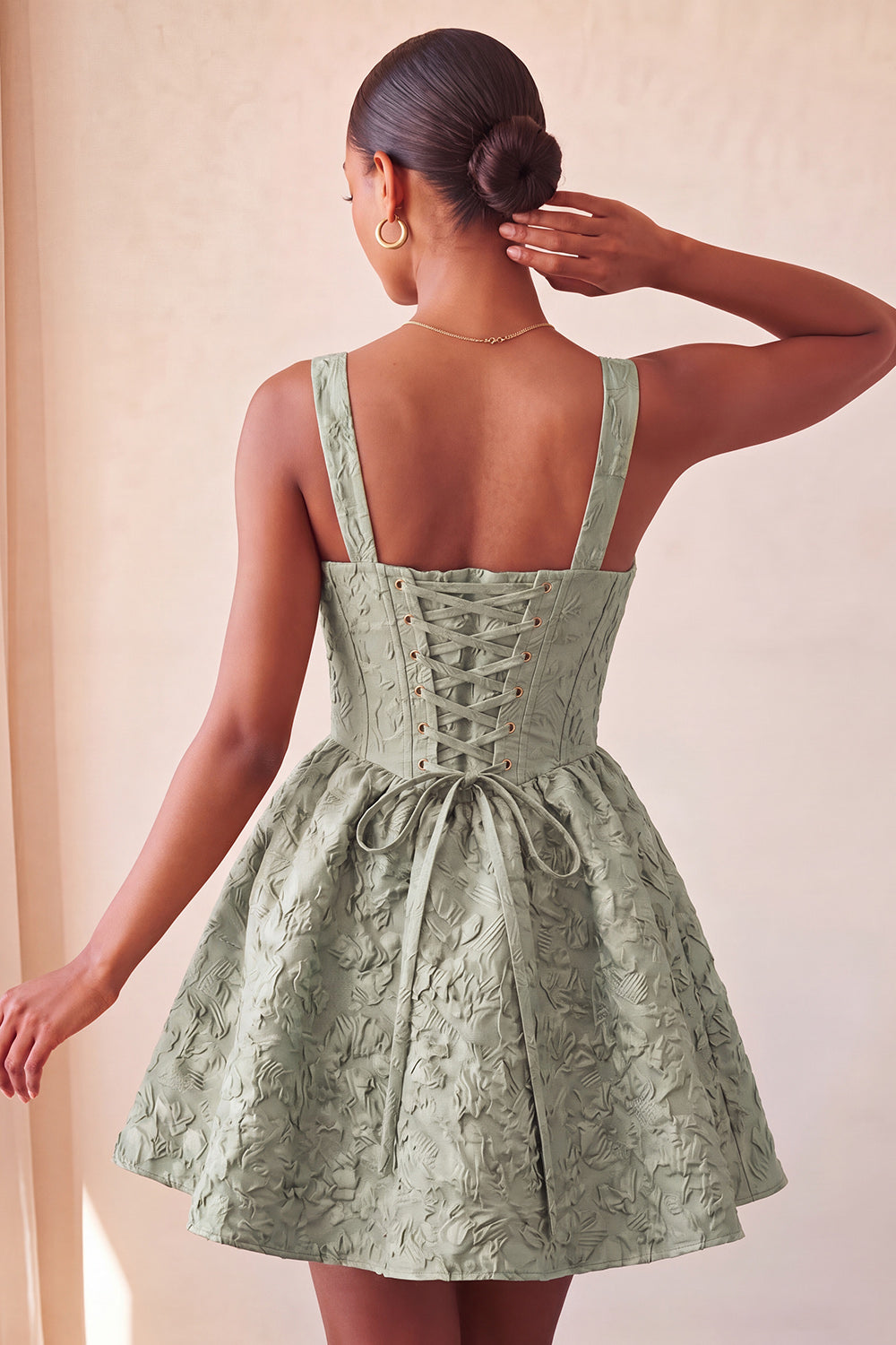 Pink Corset Jacquard A Line Short Homecoming Dress with Bow