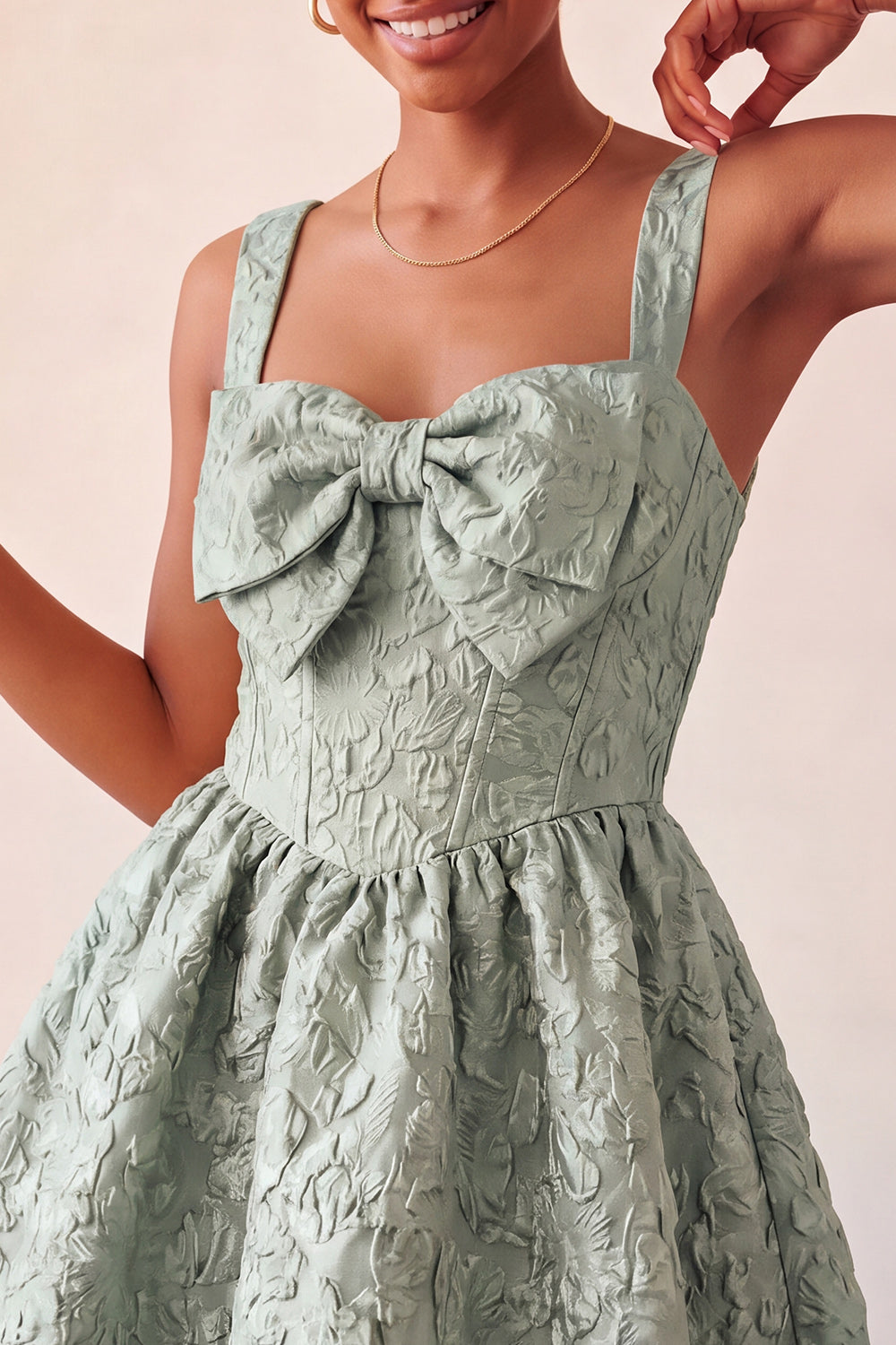 Pink Corset Jacquard A Line Short Homecoming Dress with Bow