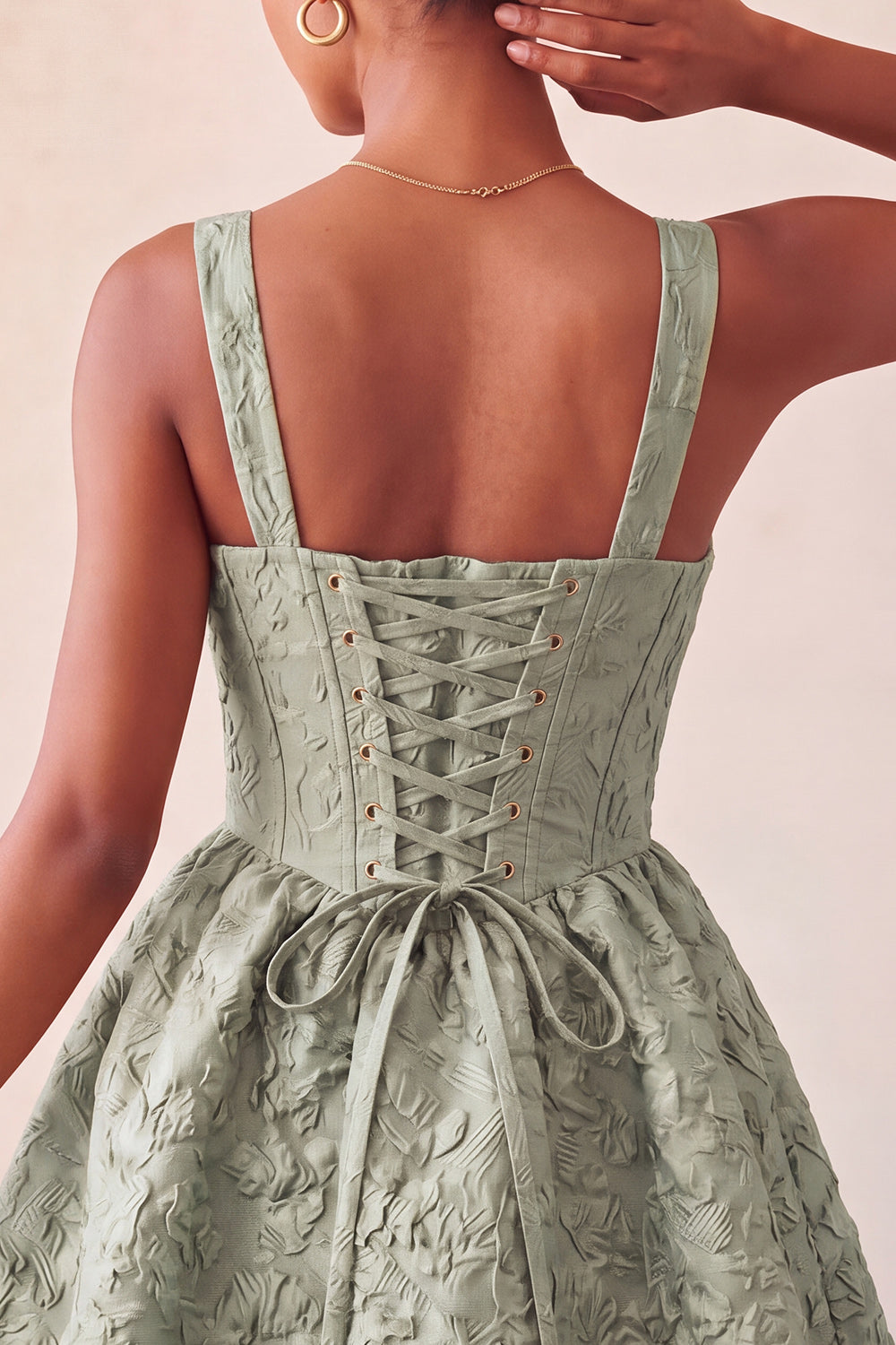 Pink Corset Jacquard A Line Short Homecoming Dress with Bow