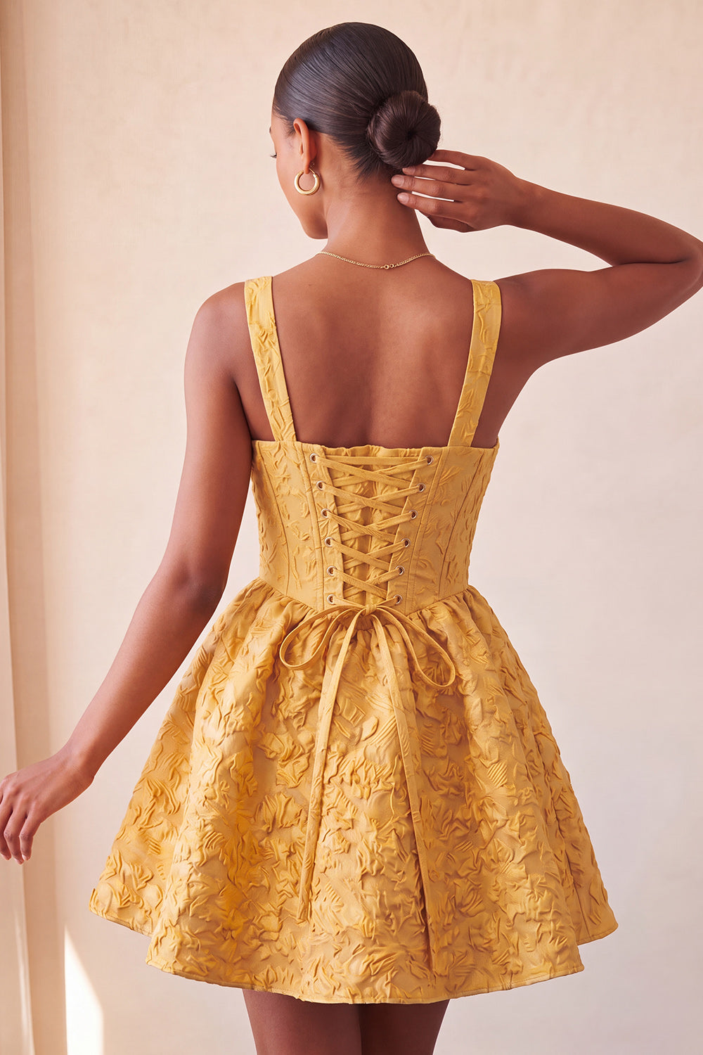 Pink Corset Jacquard A Line Short Homecoming Dress with Bow