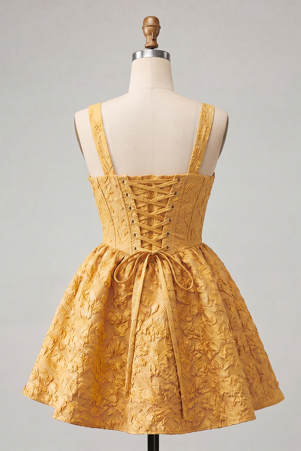 Pink Corset Jacquard A Line Short Homecoming Dress with Bow