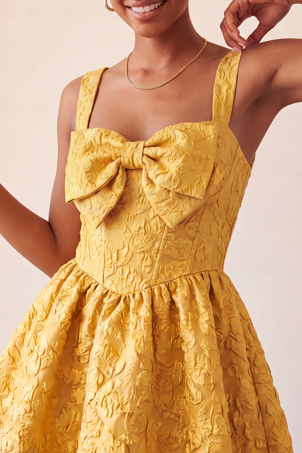 Pink Corset Jacquard A Line Short Homecoming Dress with Bow