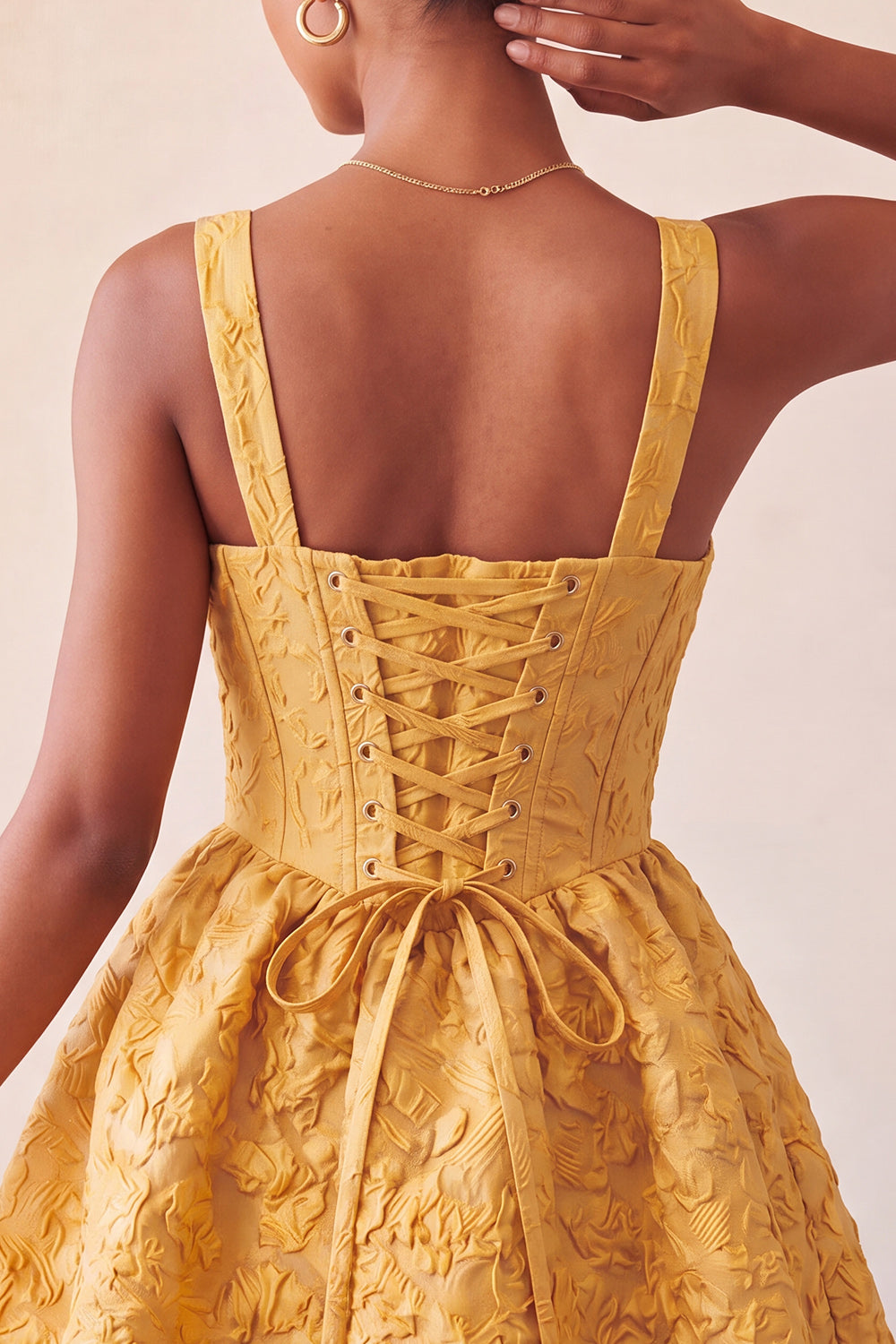 Pink Corset Jacquard A Line Short Homecoming Dress with Bow