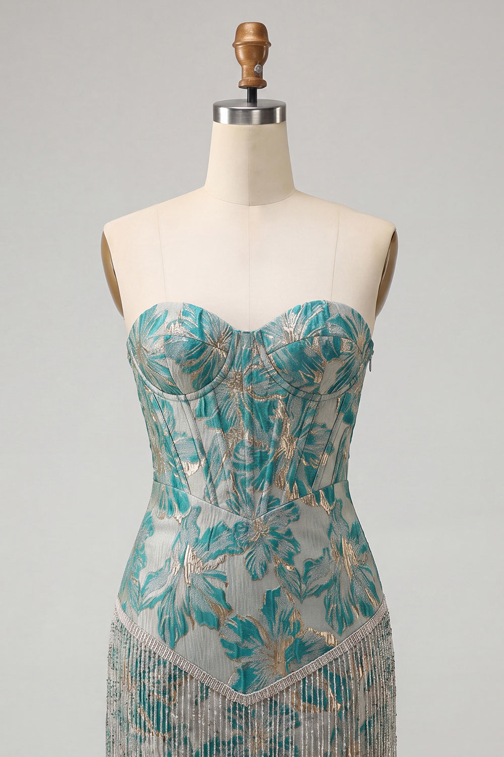 Light Blue Corset Jacquard Tight Short Homecoming Dress with Fringes