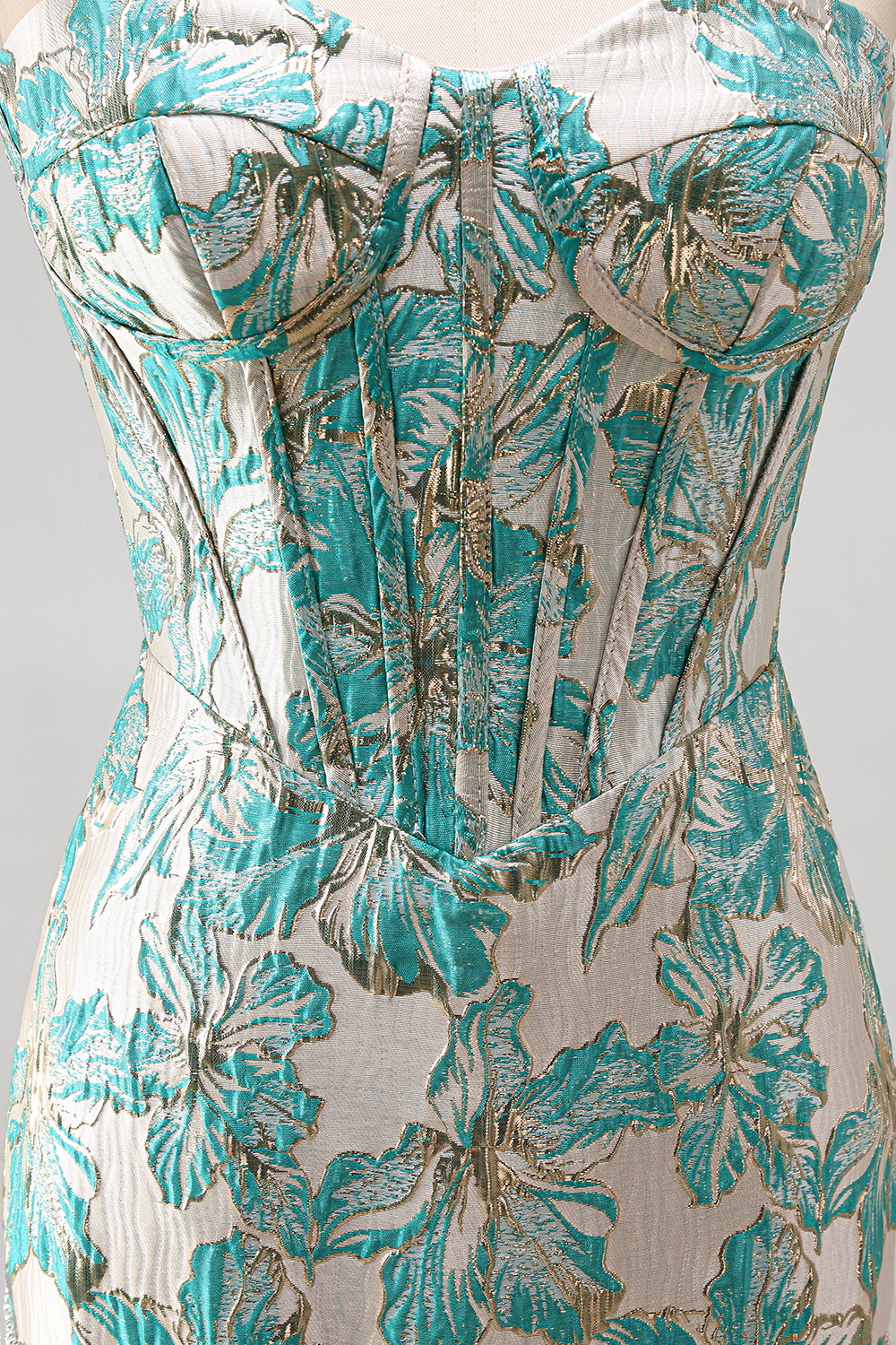 Light Blue Corset Jacquard Tight Short Homecoming Dress with Fringes