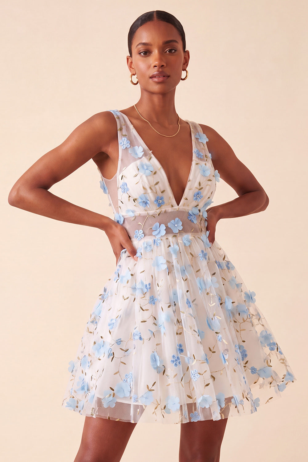 Light Yellow A-Line V-Neck Short Homecoming Dress with 3D Flowers