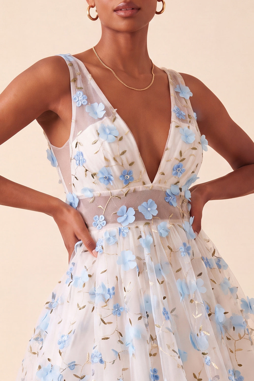 Light Yellow A-Line V-Neck Short Homecoming Dress with 3D Flowers