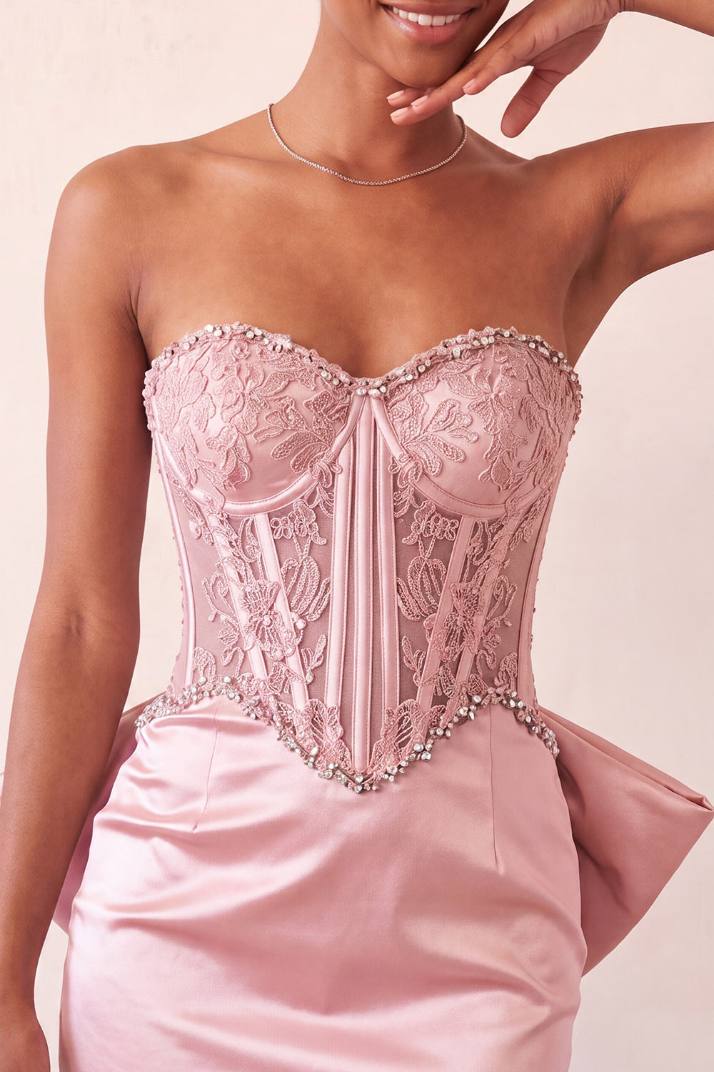 Fuchsia Corset Appliqued Satin Tight Short Homecoming Dress with Bow