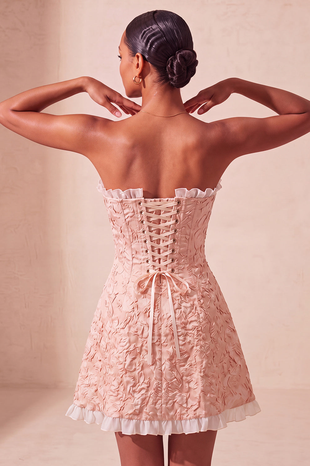 Blush Ruffled Sweetheart Jacquard A-Line Short Homecoming Dress