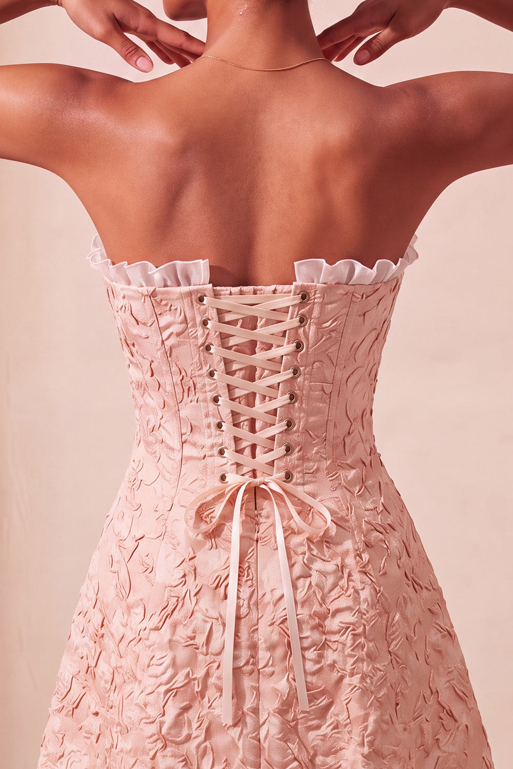 Blush Ruffled Sweetheart Jacquard A-Line Short Homecoming Dress