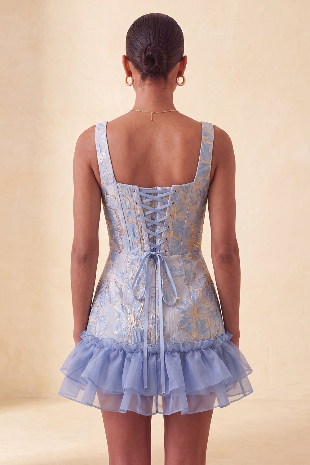 Blue Jacquard Corset A-Line Ruffled Short Homecoming Dress