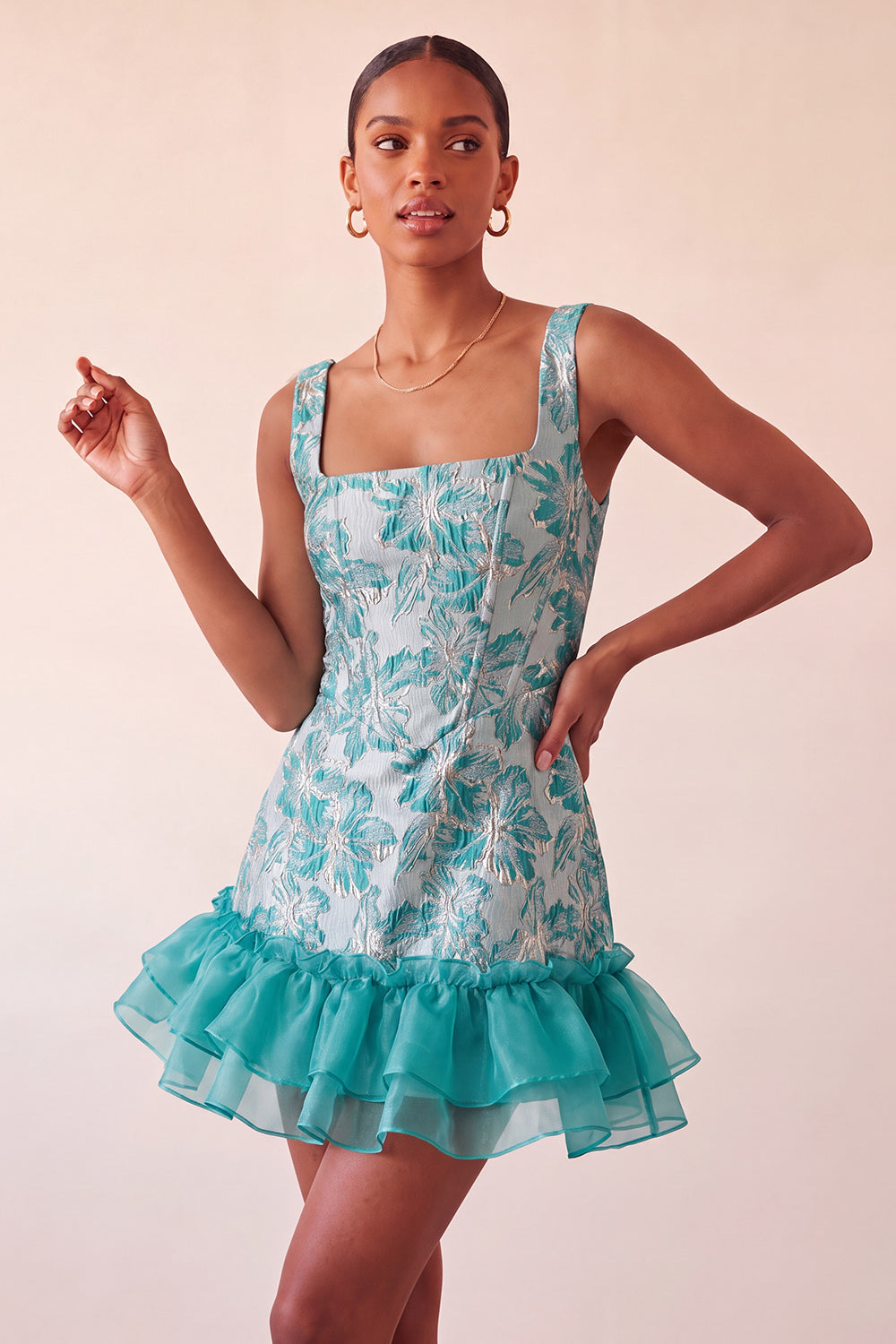 Blue Jacquard Corset A-Line Ruffled Short Homecoming Dress