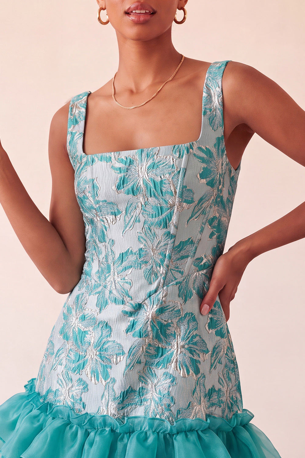 Blue Jacquard Corset A-Line Ruffled Short Homecoming Dress