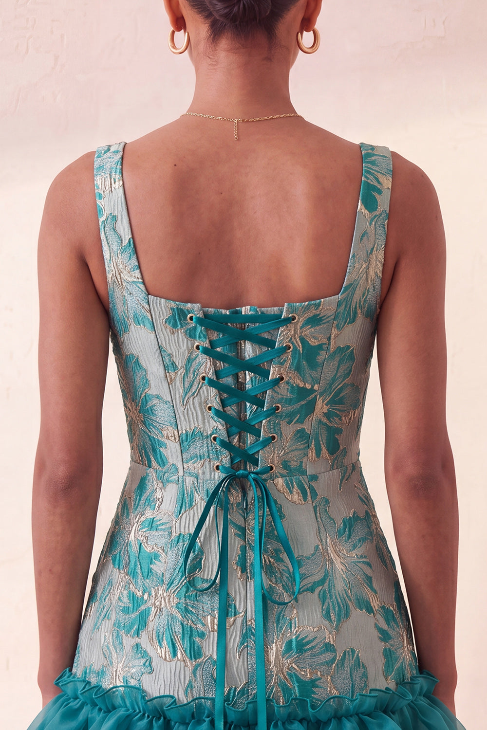 Blue Jacquard Corset A-Line Ruffled Short Homecoming Dress