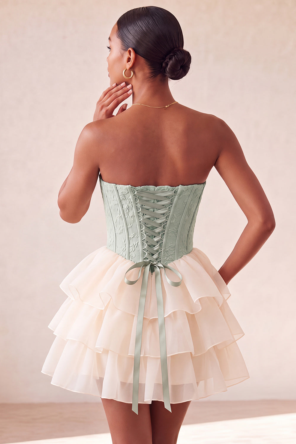 Pink Ruffled Corset Jacquard Tiered A Line Short Homecoming Dress